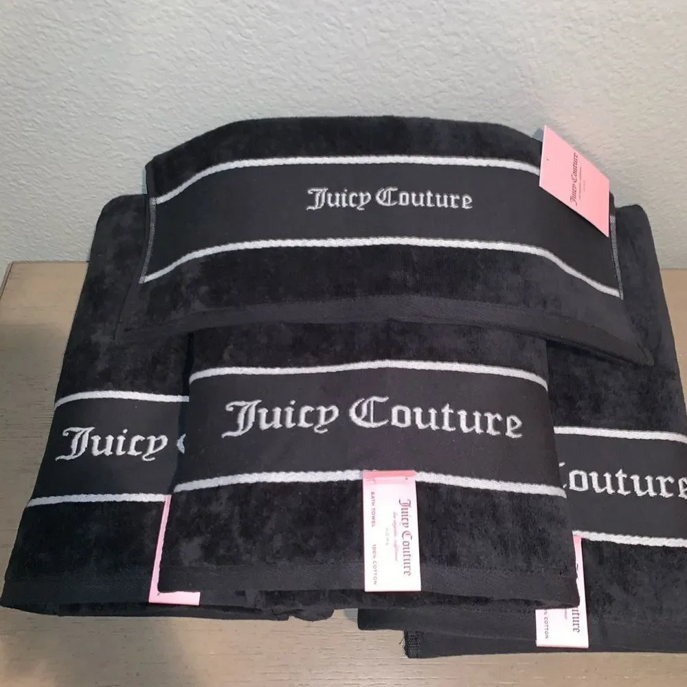 New Juicy Couture Velour Black Logo Towel Set